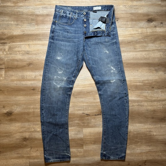 G Star RAW Jeans Men 33x34 Blue Type-C 3D Tapered Leg Patched Restored Splatter - Picture 1 of 14